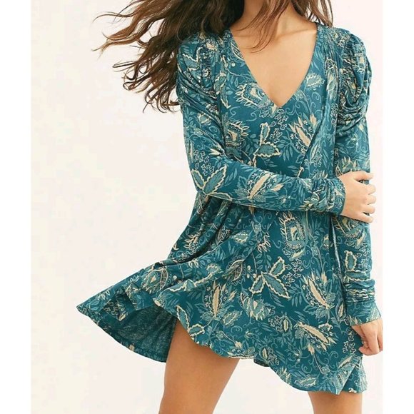 Free People Indigo Combo "Hello Lover" Tunic Dress Top - S - Picture 6 of 9
